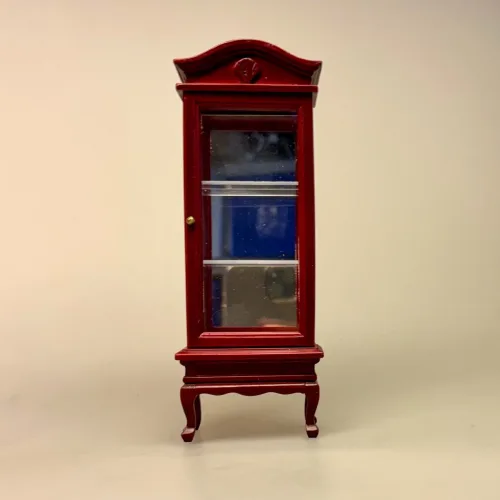 Miniature Vitrineskab Mahogni, vitrine, spejl, møbel, høj, dukkemøbler, dukkehus, ting, tilbehør, dukkehusting, dukkehusmøbler, dukkehusilbehør, 1:12, miniaturer, biti, ribe, upstairs, downstairs, abbey, down, town,