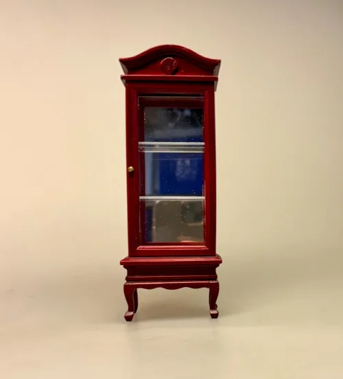 Miniature Vitrineskab Mahogni, vitrine, spejl, møbel, høj, dukkemøbler, dukkehus, ting, tilbehør, dukkehusting, dukkehusmøbler, dukkehusilbehør, 1:12, miniaturer, biti, ribe, upstairs, downstairs, abbey, down, town,
