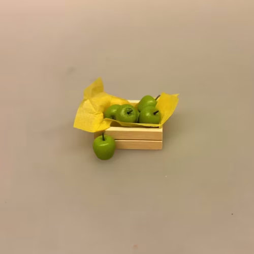 Kun én af hver - Miniature Trækasse med Granny Smith Æbler, æbler, æblekasse, minitature frugt grønt, grønthandler, 6 om dagen, nisser, nissedør, nisseting, nissetilbehør, dukkehusting, dukkehustilbehør, 1:12, sjov, tale, sang, symbolsk, gave, ide, mini, sættekasse, sætterkasse, sangskjuler, samler, birgitte frigast, biti, ribe,