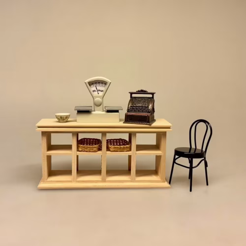 Miniature Lille Lang Åben Disk Natur, 3020, o, umalet, natur, lyst træ, disk, butiksdisk, butik, dukkehus, dukkehusting, dukkehusmøbler, dukkehustilbehør, mini, dukkehusbutik