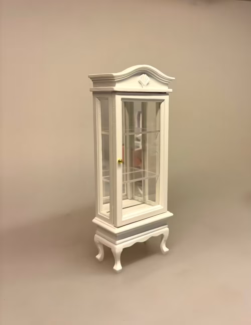 Miniature Vitrineskab Hvidt, vitrine, spejl, møbel, høj, dukkemøbler, dukkehus, ting, tilbehør, dukkehusting, dukkehusmøbler, dukkehusilbehør, 1:12, miniaturer, biti, ribe, upstairs, downstairs, abbey, down, town,