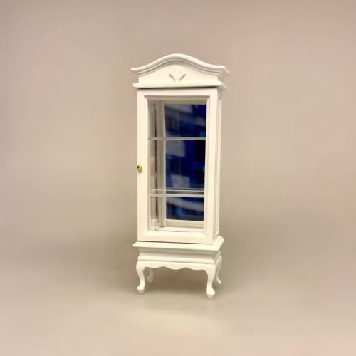 Miniature Vitrineskab Hvidt, vitrine, spejl, møbel, høj, dukkemøbler, dukkehus, ting, tilbehør, dukkehusting, dukkehusmøbler, dukkehusilbehør, 1:12, miniaturer, biti, ribe, upstairs, downstairs, abbey, down, town,