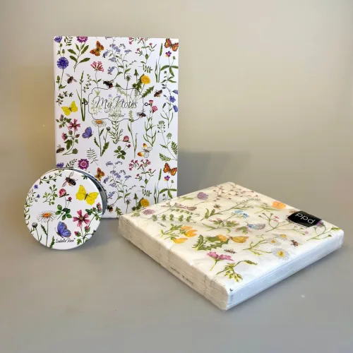 Servietter - Vilde Blomster Bier og Sommerfugle, Hæfte A5 med Vilde Blomster Sommerfugle og Bier, Rundt Spejl med Blomster og Sommerfugle, lommespejl, foldespejl, taskespejl, rundt, sødt, makeup, sminke, vain, kosmetik, gave, lille, gaveide, natur, flora, insekter, bio, diversitet, vild med vilje, natur, biologi, feminint, sødt, isabelle rose, biti, ribe, vadehavet, IR MIR 3, meadow