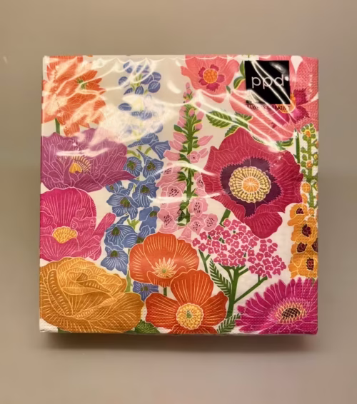 Servietter - Blomster Flor , kulørte, flower, party, power, borddækning, sommerfest, sommerbryllup, forår, konfirmation, forårsstemning, inspiration, vild med vilje, biologi, naturen, flora, insekter, bier, sommerfugle, picnic, skovtur, gave, gaveide, femin, yndig, sødt, nordisk, design, biti, ribe, sort sol, vadehavet, marsken