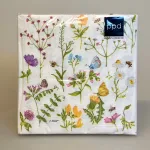 Servietter - Vilde Blomster Bier og Sommerfugle, grøftekant, borddækning, sommerfest, sommerbryllup, forår, konfirmation, forårsstemning, inspiration, vild med vilje, biologi, naturen, flora, insekter, bier, sommerfugle, picnic, skovtur, gave, gaveide, femin, yndig, sødt, nordisk, design, biti, ribe, sort sol, vadehavet, marsken