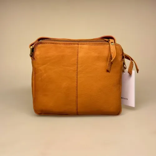 Taske i Skind med To Rum - Vilde Cognac, mellemstor, rummelig, to rum, dobbelt,