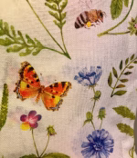 Viskestykke Bomuld med Blomster Bier og Sommerfugle, citronsommerfugl, honningbi, biodiversitet, insekter, bier, vild med vilje, natur, køkken, madlavning, bagning, opvask, gave, gavedie, fauna, flora, biti, ribe, isabelle, rose