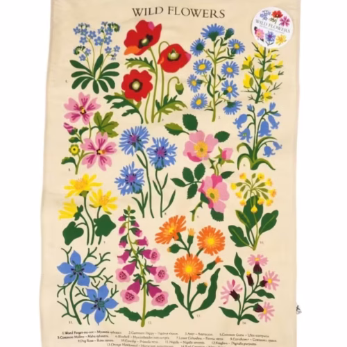 Viskestykke Bomuld med Vilde Blomster, rex, london, tea towel, vild med vilje, natur, flora, biodiversitet, madlavning, opvask, biolog, biologi, outdoor, sødt, gave, gaveide, praktisk, pænt, bomuld, flot, særligt, biti, ribe