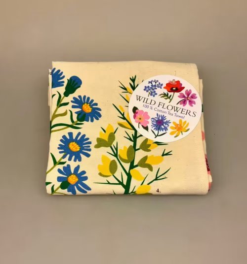 Viskestykke Bomuld med Vilde Blomster, rex, london, tea towel, vild med vilje, natur, flora, biodiversitet, madlavning, opvask, biolog, biologi, outdoor, sødt, gave, gaveide, praktisk, pænt, bomuld, flot, særligt, biti, ribe