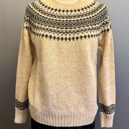 Harley of Scotland Pullover - Færø Mønster Beige Koks, sandfarvet, lys, camel, diskret, tidsløs, klassisk, tusk, moulder,