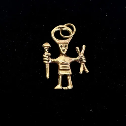 Vikingevedhæng i Bronze - Odin med Kors & Spyd, amulet, Odinfigur, Odin, bronzevedhæng, svensk, vikingesmykker, vikinger, aser, gamle, guder,