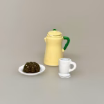 Miniature Kaffekande Gul, Miniature Tallerken med Chokolade Dessert, chokolade, kage, budding, pudding, christmas, julekage, dessert, jul, nisser, tilbehør, ting til, dukkehus, nissedør, nissehus, miniature, mini, mad, kage, 1:12, sjov, minimad, dukkehusting, dukkehusmad, dukkehustilbehør, interiør, sangskjuler, symbolsk, gavekort, personlig, 7856, tallerken, fad, sætterkasse, sættekasse, konditor, den store bagedyst, dessertkok, bagning,