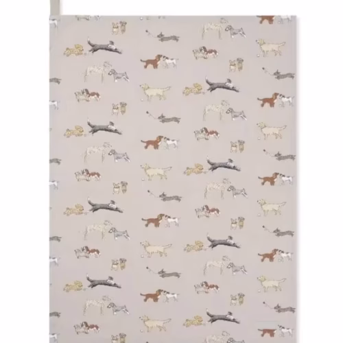 Viskestykke Bomuld med Tryk - Hunde Leg, sophie allport, engelsk, england, design, hunde, med, tryk, gave, gaveide, doggy day care, legende, hundeejer, corgi, gravhund, schnauzer, irsk, ulvehund, golden retriever, doodle, mynde, springer, amerikans, cocker, spaniel, praktisk, anvendelig, brugbar, julegave, nyttig, dekorativ, lækker, kvalitet, hundemotiv, ALL, 119601