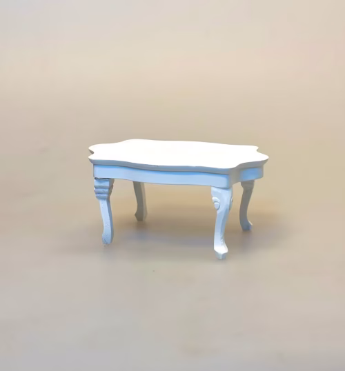 Miniature Sofabord Hvidt, hvidmalet, organisk, fint, svungen, udskæringer, elegant, symbolsk, dukkehusmøbler, dukkemøbler, dukkehusting, dukkehus, ting, tilbehør, til, gavekort, gave, bord, pengegave, møbler, miniature, mini, 1:12, skala, nisser, nissebo, nissemøbler, birgitte frigast, god morgen, shabby chic, boheme, biti, ribe, 23093-2,