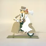 Brudepar på Scooter Metal, puch, maxi, scooter, vespa, rom, italien, bryllup, bryllupsrejse, solnedgang, for altid, forever, bryllupsgave, gavekort, symbolsk, brudepar, kærlighed, sangskjuler, sjov, personlig, ægtefolk, ægtepar, følges ad, lykke, biti, ribe, håndlavet, kunst, tale, bryllupsfigur, baden, pengegave, knallert, motorcykel, kørekort,