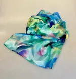 Silketørklæde Pongé 2405 XL - Blurry Flower Blå Turkis, abstrakt, blå, grøn, douce, diskrete, farver, anvendeligt, tidsløst, smart, damer, let, stort, klædeligt, moderne, elegant, silketørklæde, sjal, stola, festligt, halstørklæde, smukt, kvalitet, luksus, ren, silke, vævet, silketryk, kunstnerisk, biti, ribe, gave, gaveide, jubilæum, fødselsdag, afskedsgave,