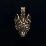 Bronze Vikingevedhæng - Fenris Ulvehoved Stort, Bronze Vikingevedhæng - Fenris Ulvehoved, ulv, ulvehoved, fenris, fenrisulven, loke, asgård, aser, nordiske, guder, museumssmykker, museums, mytologi, myter, mytisk, dyr, smykke, vedhæng, bronze, gylden, vikingesmykker, biti, ribe, fund, specielt, flot, tungt, gedigent