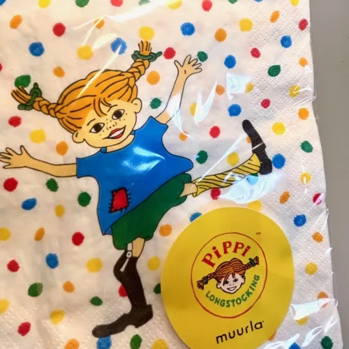 Servietter - Pippi Langstrømpe, pippiservietter, børneservietter, børnefødselsdag, sjov, kær, fine, festlige, gave, elsker, pippiting, astrid lindgren, svenske, ingrid nymann, biti, muurla, ribe