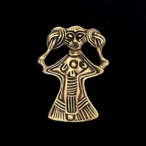 Viking Vedhæng i bronze - Freja stor, Viking Vedhæng i bronze - Freja, kærlighedsgudinde, frugtbarhed, amulet, vedhæng, kvinde, feminini, fletninger, flettet hår, bronze, vikingesmykke, aser, gudinde, asatro, fund, original, ægte, gylden, smykke, vikingesmykker, museumssmykker, udgravninger, odin, biti, ribe