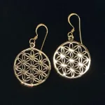 Bronze Ørehængere - Livets Blomst, runde, flade, skiver, bro 328, livsblomst, yoga, østen, mystik, bronze, madalas, lykke, amulet, lykkebringende, magi, magisk, store, statement, øreringe, smykker, ørehængere, hænge øreringe, runde, plader, bronze, bronzesmykker, bronzeøreringe, smukke, flotte, specielle, markante smykker, biti, ribe