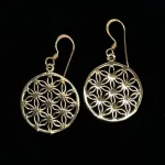 Bronze Ørehængere - Livets Blomst, runde, flade, skiver, bro 328, livsblomst, yoga, østen, mystik, bronze, madalas, lykke, amulet, lykkebringende, magi, magisk, store, statement, øreringe, smykker, ørehængere, hænge øreringe, runde, plader, bronze, bronzesmykker, bronzeøreringe, smukke, flotte, specielle, markante smykker, biti, ribe