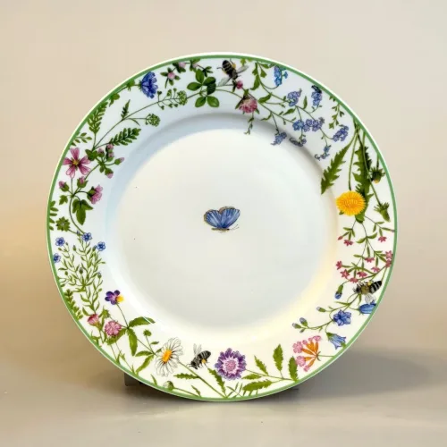 Porcelæn Tallerken - Blomster og Sommerfugle - Billede 7