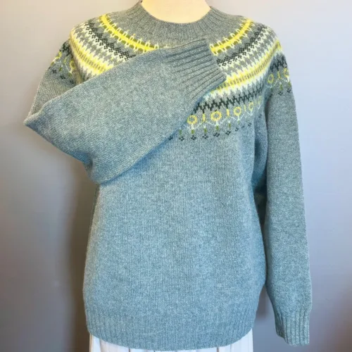 Harley of Scotland - Færø Pullover Super Soft - Søgrøn, oribe, green, lys, petrol, gråblå, støvet, blå, ekstra, blød, cashmere, super, soft, fine, uld, lammeuld, merino, kradser ikke, lun, varm, skøn, smart, lækker, kvalitet, eksklusiv, klassisk, luksuriøs, gave, gaveide, efterår, vinter, sweater, let, tynd, indendørs, skotsk, traditionel, damestrik, ulden, fintstrikket, færø, færømønster, islænder, skotland, biti, ribe, piger, damer,