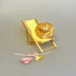 Miniature Liggestol Gul og Hvidstribet, 70301y, y, yellow, solgul, efterløn, pension, otium, trække sig tilbage, gå af, senior, symbolsk, sammenklappelig, strandstol, driverliv, strand, sol, ferie, solferie, slappe af, miniature, dukkehus, dukkehusting, dukkehustilbehør, sangskjuler, symbolsk, gave, biti, ferie, solferie, dase, sydpå, udenlandsdansker, 1:12, gavekort, mini, lille, miniature, sjov,
