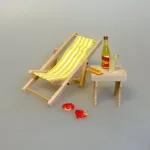 Miniature Liggestol Gul og Hvidstribet, 70301y, y, yellow, solgul, efterløn, pension, otium, trække sig tilbage, gå af, senior, symbolsk, sammenklappelig, strandstol, driverliv, strand, sol, ferie, solferie, slappe af, miniature, dukkehus, dukkehusting, dukkehustilbehør, sangskjuler, symbolsk, gave, biti, ferie, solferie, dase, sydpå, udenlandsdansker, 1:12, gavekort, mini, lille, miniature, sjov,