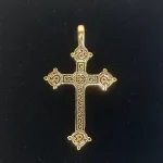 Bronze Vedhæng - Mosaik Kors, bronze, gyldent, guldfarvet, messing, bronze, smukt, elegant, stort, flot, biti, ribe, feminint, gave,