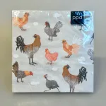 Servietter med Høns, høne, hane, høner, haner, hønsefugl, hønsegård, hønsehold, læggehøne, kokkemand, kok, hønseservietter, borddækning, bondegård, farm, gård, landbrug, æg, herlige, ting med, hønseting, biti, ribe, poules,