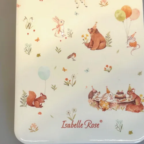 Smørebræt Porcelæn - Skovens Dyr Fest, smørebræt, skærebræt, coaster, varmebrik, servering, serveringsbræt, morgenmad, frokost, til, børn, fest, fødselsdag, skovens, dyr, bambi, bamsefar, bjørn, kanin, balloner, isabelle rose, porcelæn, pastelfarver, yndigt, sødt, lækkert, børneservice, COA6, aflangt, biti, ribe, kært, hakkebakkeskoven, poetisk, eventyr,