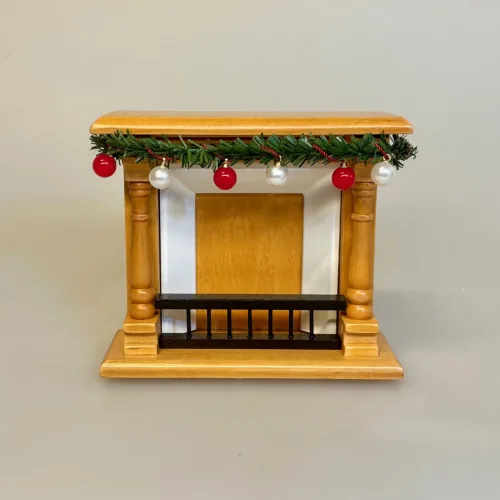 Miniature Kamin i Lyst Træ med Gitter,