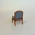 Miniature Lænestol med Striber, gråt, sølv, valnød, nød, træ, miniature, møbler, stol, lænestol, tv stol, dukkehus, dukkehusmøbler, sang, symbolsk, gave, sjov, personlig, 1:12, skala, dukkemøbler, dukkestue, nisser, nissemøbler, nissedør, nissehus, biti, ribe,