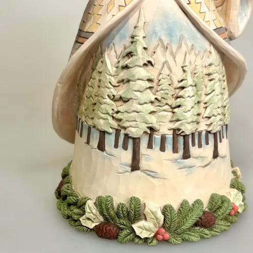 Jim Shore Heartwood Creek 23,5 cm Julemand med Ugle, santa with owl, white woodland, santa, julemand, hvid, winterworld, sneugle, hedwig, træsnit, træfigur, særlig, jim shore, heartwood creek, håndlavet, unik, samler, julemandsfigur, udskåret, biti, ribe