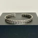 Sølv Armbånd - Kraftig Flettet, enkel, bl, blt, sa, flad, herre, dame, pige, armbånd, armring, vikingesmykke, vikingearmbånd, ægte, ren, sølv, sterling, 925, sølvarmbånd, gave, konfirmand, konfirmationsgave, gaveide, sølvbryllup, biti, ribe, museumssmykker, fund, kopi,