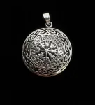 Sølv Vedhæng Vegvisir med Runer og Evighedsflet, 98838, vejviser, finde vej, hjælp, kompas, vikingekompas, biti, ribe