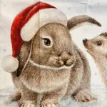 Viskestykke Bomuld med Tryk - Pindsvin & Kanin, julet, jule, style, juleviskestykke, nissehue, juledyr, kanin, pindsin, skovens, dyr, lækker, flot, kvalitet, nyttig, praktisk, pæn, anvendelig, gave, gaveide, julegave, biti, ribe, akvarel