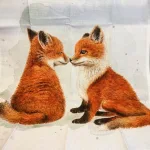 Viskestykke Bomuld med Tryk - Ræveunger, ræve, hvalpe, fox friends, ræveunge, rød, fox, mikkel, maluu, dyr, natur, vilde, dansk, fauna, akvarel, smukt, lækkr, kvalitet, gave, gaveide, praktisk, nyttig, sød, køkken, ting, tekstiler, moderne, biti, ribe