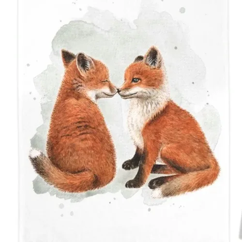Viskestykke Bomuld med Tryk - Ræveunger, ræve, hvalpe, fox friends, ræveunge, rød, fox, mikkel, maluu, dyr, natur, vilde, dansk, fauna, akvarel, smukt, lækkr, kvalitet, gave, gaveide, praktisk, nyttig, sød, køkken, ting, tekstiler, moderne, biti, ribe