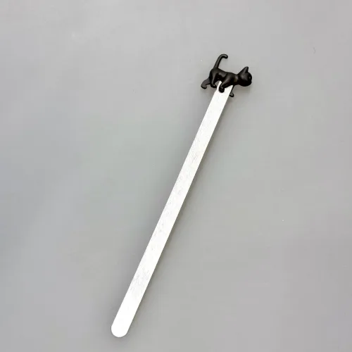 Bogmærke Stål - Sort Kat, missekat, kattekilling, killing, læsehest, bogorm, gave, elsker, bøger, katte, ting med, symbolsk, personlig, gaveide, biti, ribe, kattebogmærke,