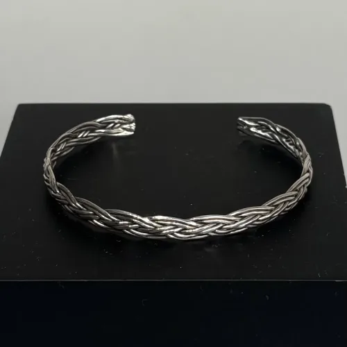 Sølv Armbånd - Dobbelt Flet, seks tråde, dobbelt, oxideret, flot, interessant, herre, dame, pige, armbånd, armring, vikingesmykke, vikingearmbånd, ægte, ren, sølv, sterling, 925, sølvarmbånd, gave, konfirmand, konfirmationsgave, gaveide, sølvbryllup, biti, ribe, museumssmykker, fund, kopi, blt, bl, sa