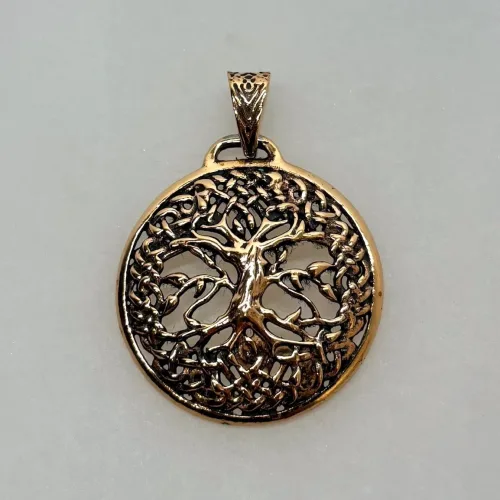 Bronze Vikingevedhæng - Livets Træ Yggdrasil med smukt Fletværk, den skjulete skønhed, 05-328-60, stort, rundt, livstræ, livets træ, ask, yggdrasil, vikingesmykker, vikinger, museumssmykke, fund, kopismykke, original, udgravninger, kraftigt, gedigent, kvalitet, smukt, kraftfuldt, gave, gaveide amulet, symbolsk, symbolik, valentines,
