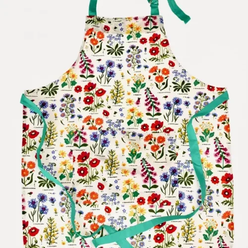 Forklæde i Bomuld med Tryk - Vilde Blomster, grøftekant, bio, miljø, blomster, natur, vild med vilje, biodiversitet, insekter, praktisk, flot, nyttigt, gave, gaveide, frisk, farveglad, bomuld, bæredygtigt, genanvendt, miljøvenlig, apron, rex, london,
