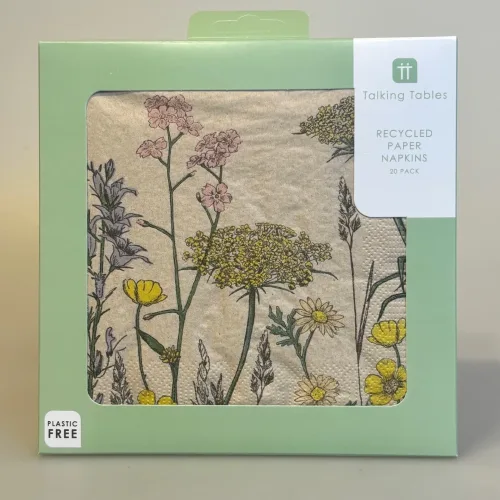 Servietter - Vilde Grøftekants Blomster , genbrugspapir, recycled, øko, økologisk, uden plastic, pvc free, talking tables, yndige, søde, smukke, poetske, borddækning, gave, gaveide, blomster, grøftekantsblomster, vilde, blomstereng, engblomster, dansk, natur, bryllup, konfirmation, sommerfest, biti, ribe, papirservietter, bæredygtigt, miljø, rigtige, venlige, biti, ribe,