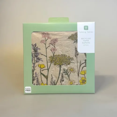 Servietter - Vilde Grøftekants Blomster , genbrugspapir, recycled, øko, økologisk, uden plastic, pvc free, talking tables, yndige, søde, smukke, poetske, borddækning, gave, gaveide, blomster, grøftekantsblomster, vilde, blomstereng, engblomster, dansk, natur, bryllup, konfirmation, sommerfest, biti, ribe, papirservietter, bæredygtigt, miljø, rigtige, venlige, biti, ribe,