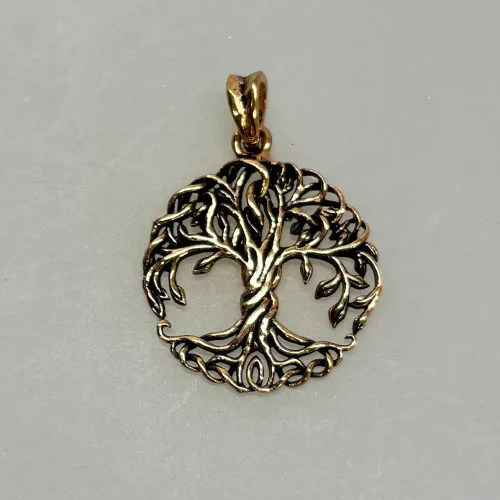 Vedhæng Bronze - Livets Træ Yggdrasil Organisk, bronze, bronzevedhæng, guld, gyldent, kobber, livstræ, livets træ, ask, yggdrasil, amulet, lykkebringende, symbolsk, symbolik, livskraft, skønhed, dybde, vedhæng, vikinger, vikingesmykker, fund, ægte, original, museumssmykke, biti, ribe, odin, thor, freja, ydun, idun, o5-328-50
