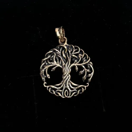 Vedhæng Bronze - Livets Træ Yggdrasil Organisk, bronze, bronzevedhæng, guld, gyldent, kobber, livstræ, livets træ, ask, yggdrasil, amulet, lykkebringende, symbolsk, symbolik, livskraft, skønhed, dybde, vedhæng, vikinger, vikingesmykker, fund, ægte, original, museumssmykke, biti, ribe, odin, thor, freja, ydun, idun, o5-328-50