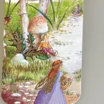 Bogmærke Karton med Alfer, fairies story, feer, alfer, paddehatte, eventyr, svampe, bogorm, book lover, elsker bøger, læser, læsehest, boggave, skolestart, eksklusivt, engelsk, poetisk, smukt, kunst, tryk, biti, ribe