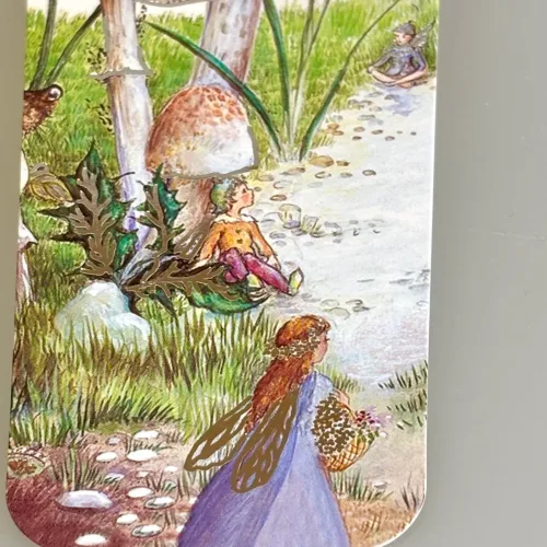 Bogmærke Karton med Alfer, fairies story, feer, alfer, paddehatte, eventyr, svampe, bogorm, book lover, elsker bøger, læser, læsehest, boggave, skolestart, eksklusivt, engelsk, poetisk, smukt, kunst, tryk, biti, ribe